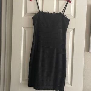 Alex black satin & lace evening dress.